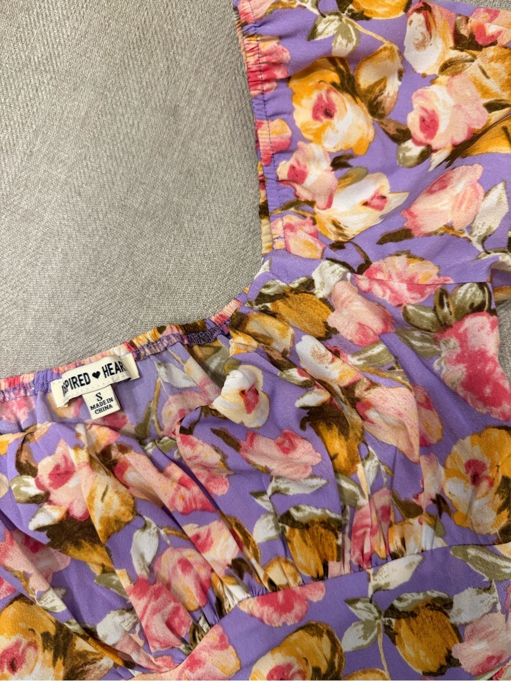 Inspired Hearts Lavender Floral Maxi Dress with Puff Sleeves - Picture 7 of 7